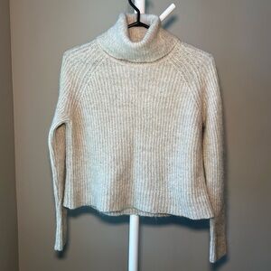 Talula Cropped Cowl Neck Sweater Wool/Mohair Blend Tan Small